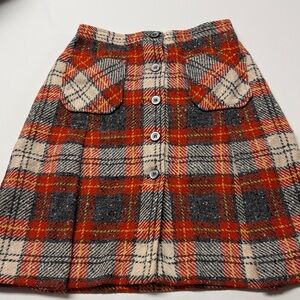 Vintage Garland wool Plaid Button-Front Skirt